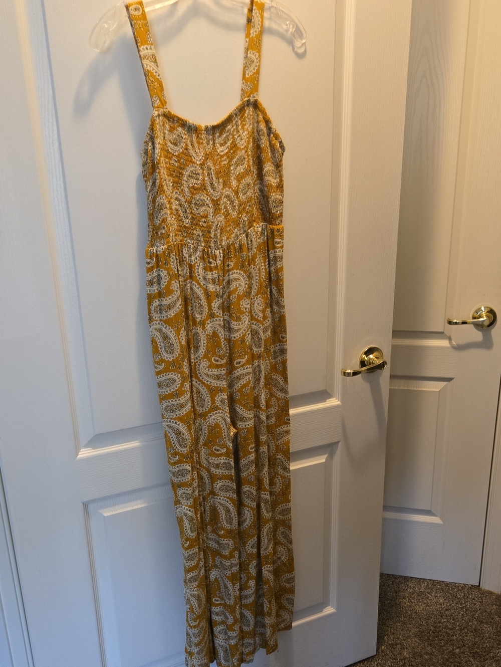 Mustard Paisley Smocked Maxi Jumpsuit